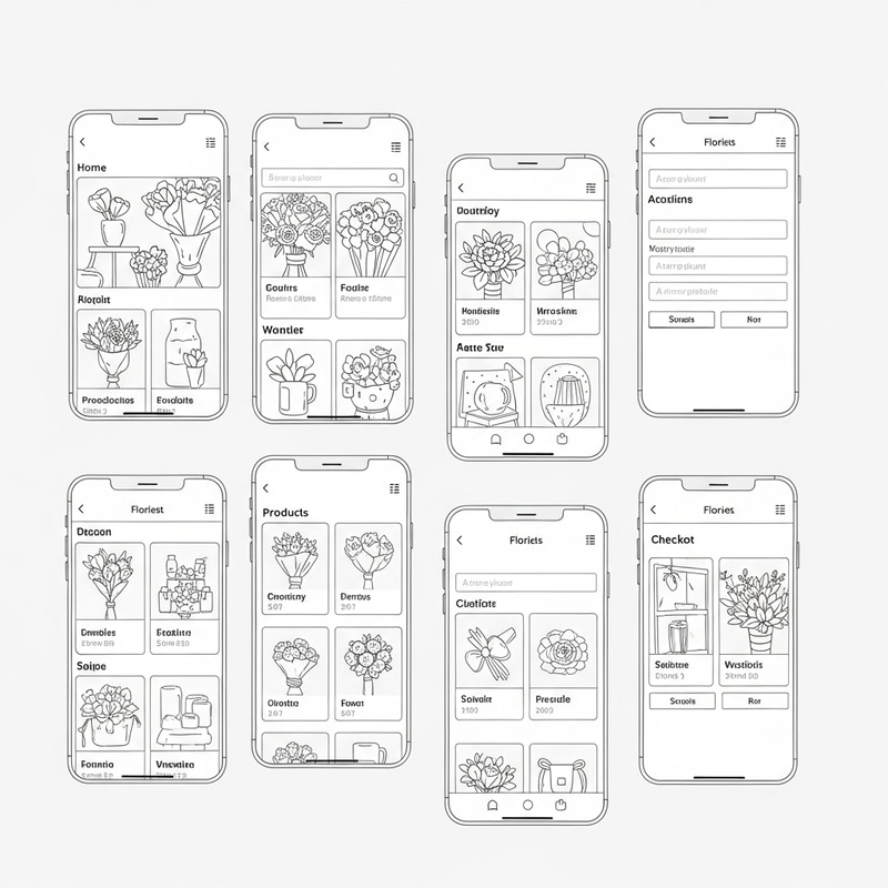 Black and White Design Schemes for Flower Shop App Black and White Design Schemes for Flower Shop App