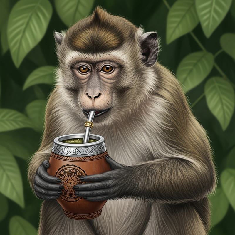 Curious Monkey Drinking Yerba Mate in Natural Setting Curious Monkey Drinking Yerba Mate in Natural Setting