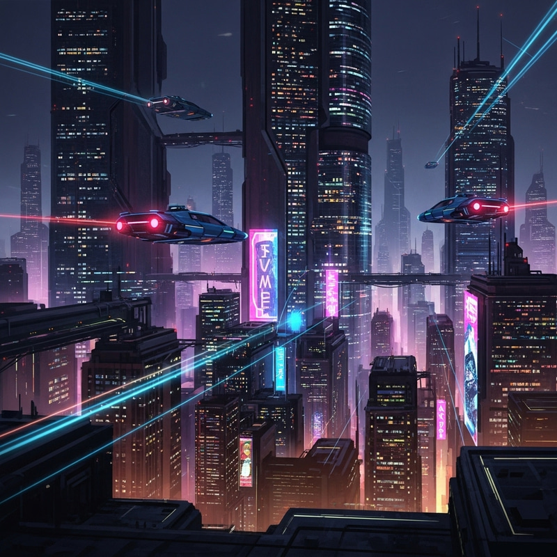 Bustling Cyberpunk Metropolis: Vibrant Neon Lights & Flying Cars Bustling Cyberpunk Metropolis: Vibrant Neon Lights & Flying Cars