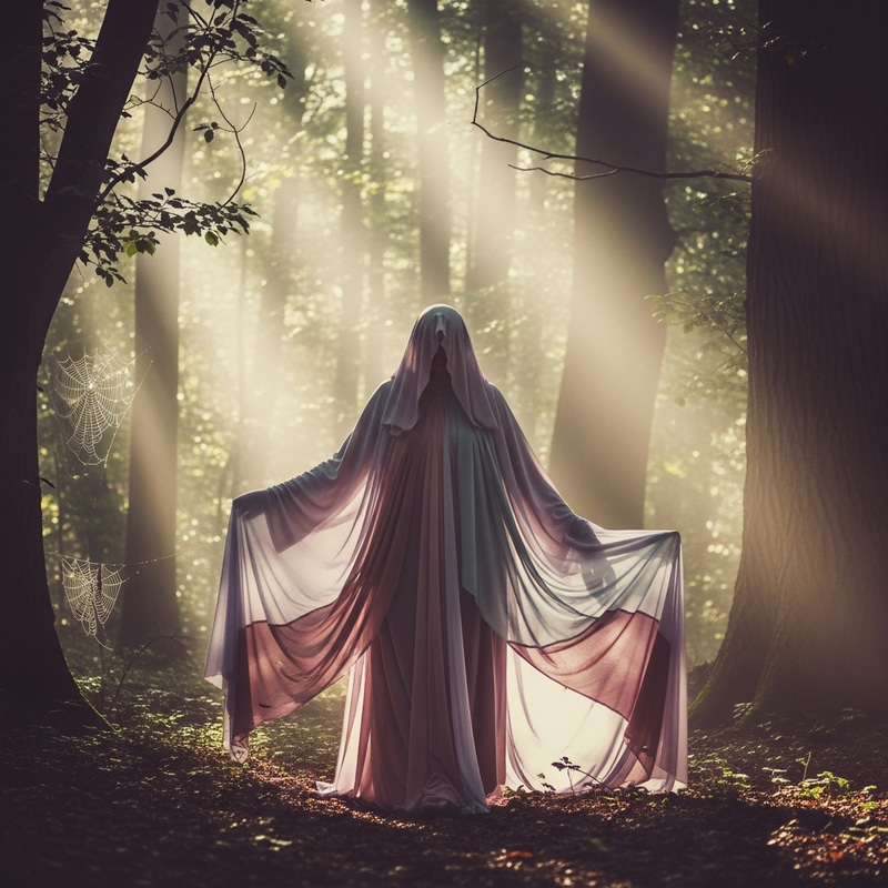 Mysterious Figure in a Misty Forest | Dreamy Pastels