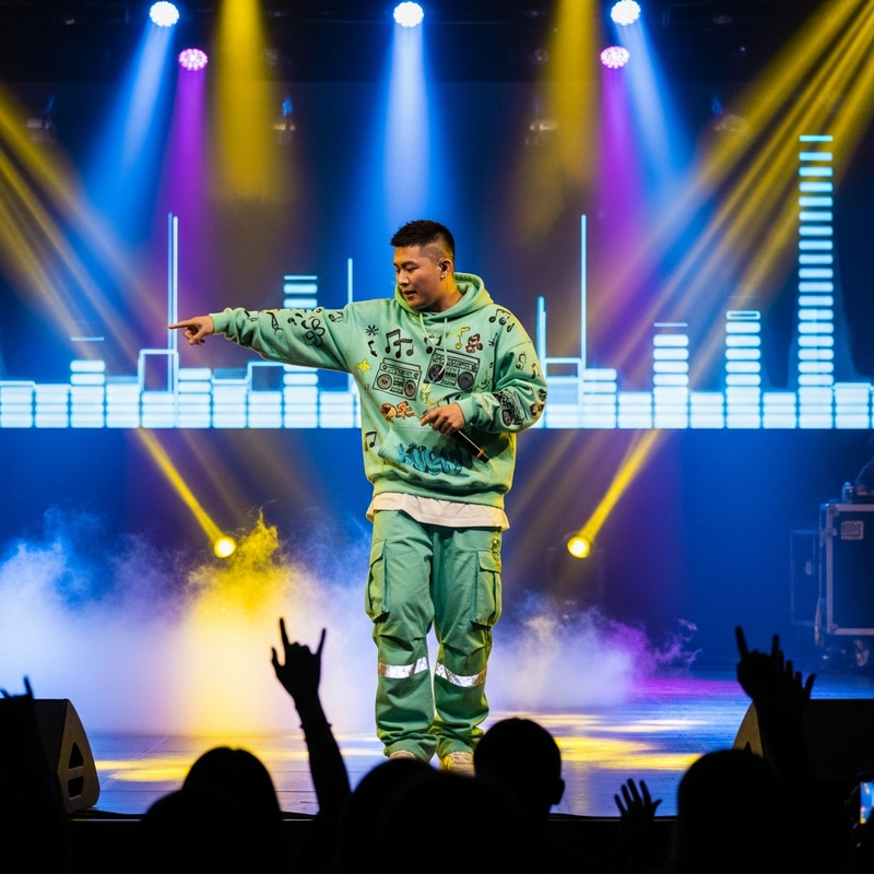 Captivating Korean Idol in Vibrant Mint Green Hiphop Performance Outfit