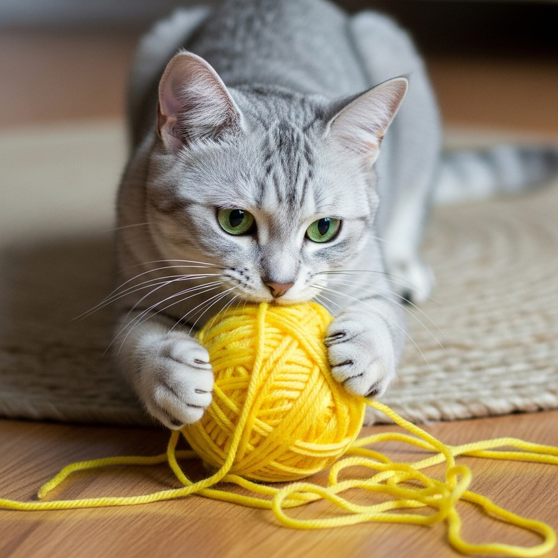 Adorable Cat Playing with Yellow Yarn Ball Adorable Cat Playing with Yellow Yarn Ball