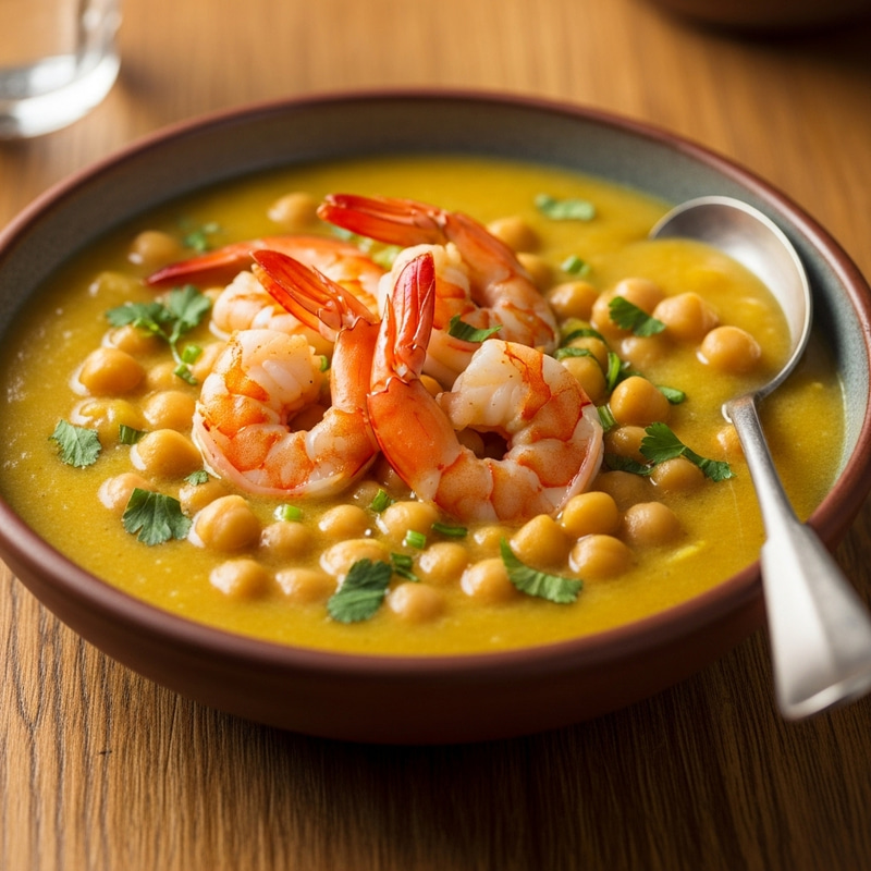 Cream of Chickpea Soup with Prawns - Delicious Comfort Food
