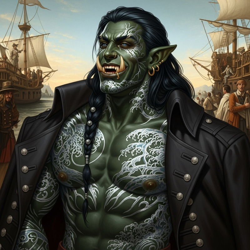 Half-Orc Pirate Captain in Da Vinci Style Half-Orc Pirate Captain in Da Vinci Style