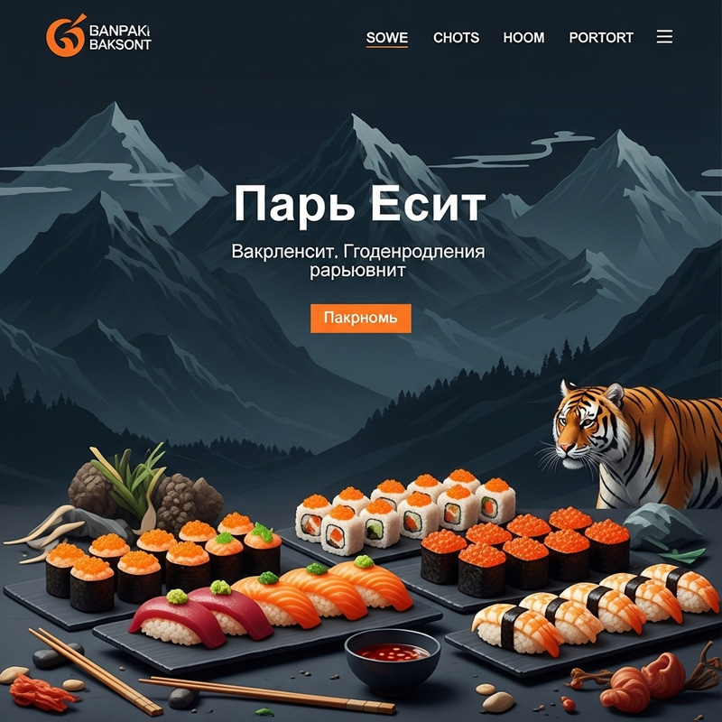 Majestic Russian Far East Mountains & Tiger with Sushi Majestic Russian Far East Mountains & Tiger with Sushi