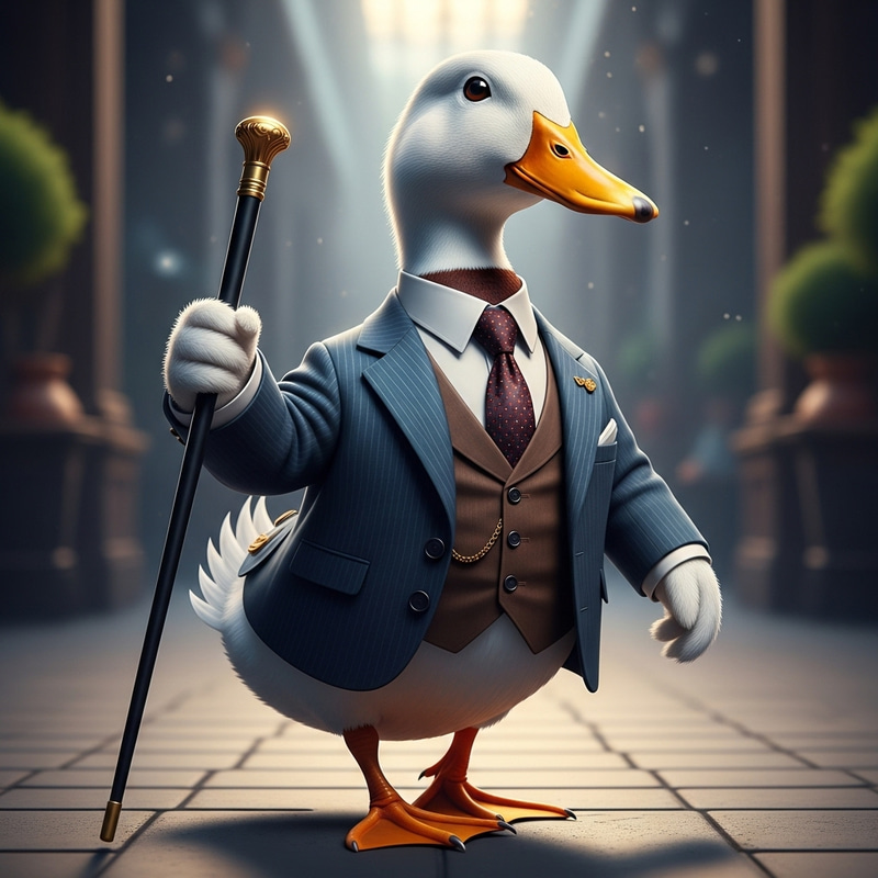 Elegant Duck in Suit and Cane: A Charming Display Elegant Duck in Suit and Cane: A Charming Display