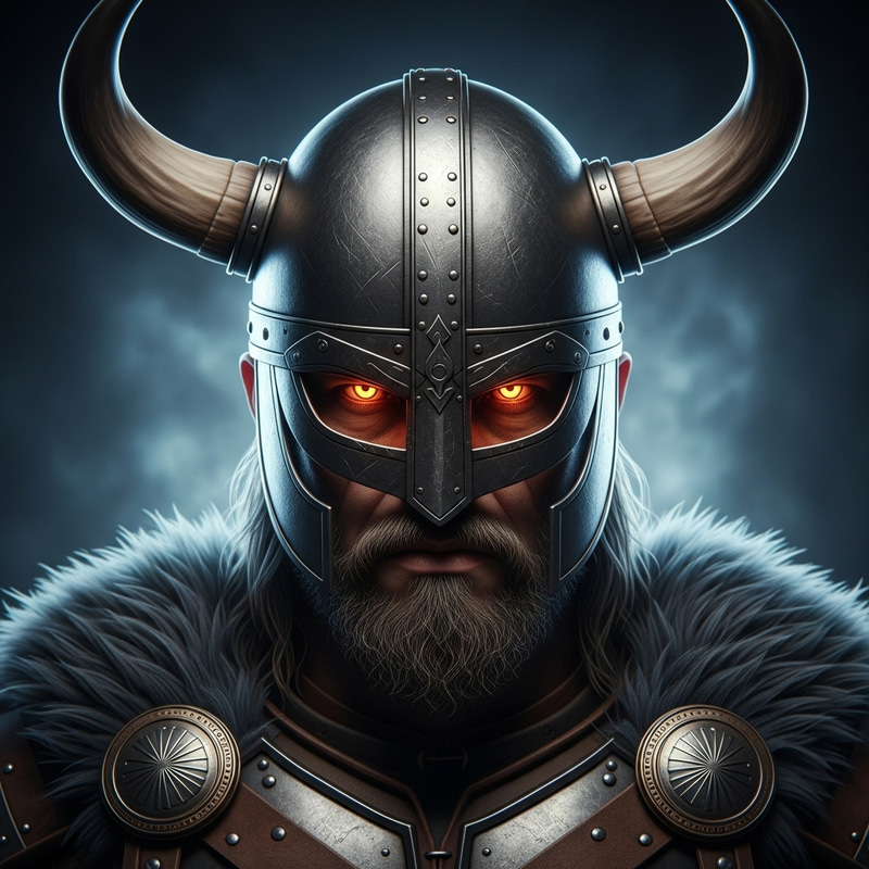 Fierce Viking Warrior with Glowing Eyes in Dark Background Fierce Viking Warrior with Glowing Eyes in Dark Background