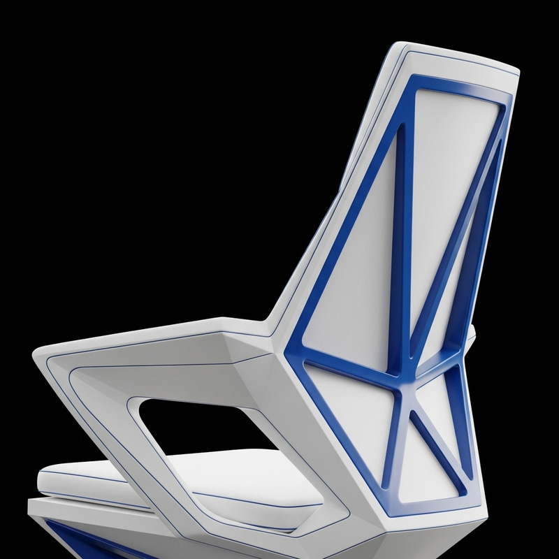 Futuristic White Chair with Blue Outlines Futuristic White Chair with Blue Outlines
