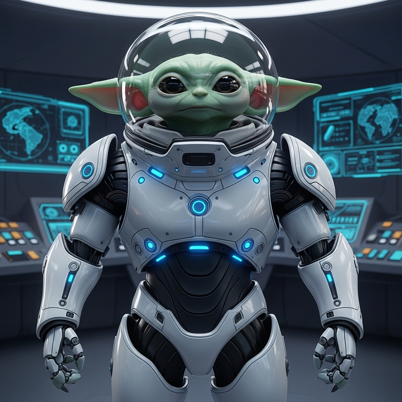 Cute Alien in Transparent Helmet, White Mech Suit Cute Alien in Transparent Helmet, White Mech Suit