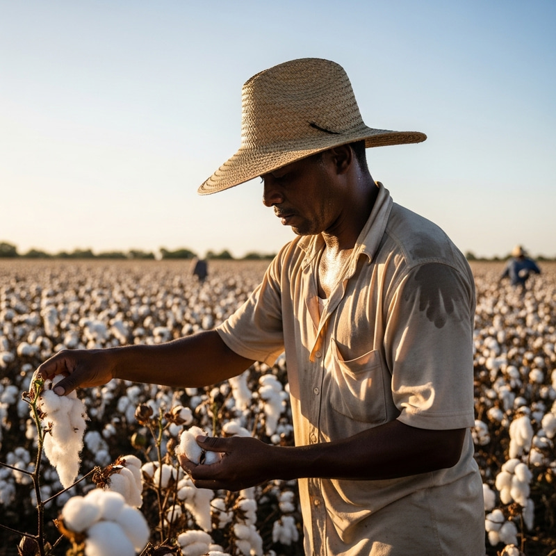 Harvesting Cotton by African Man | Field Scene