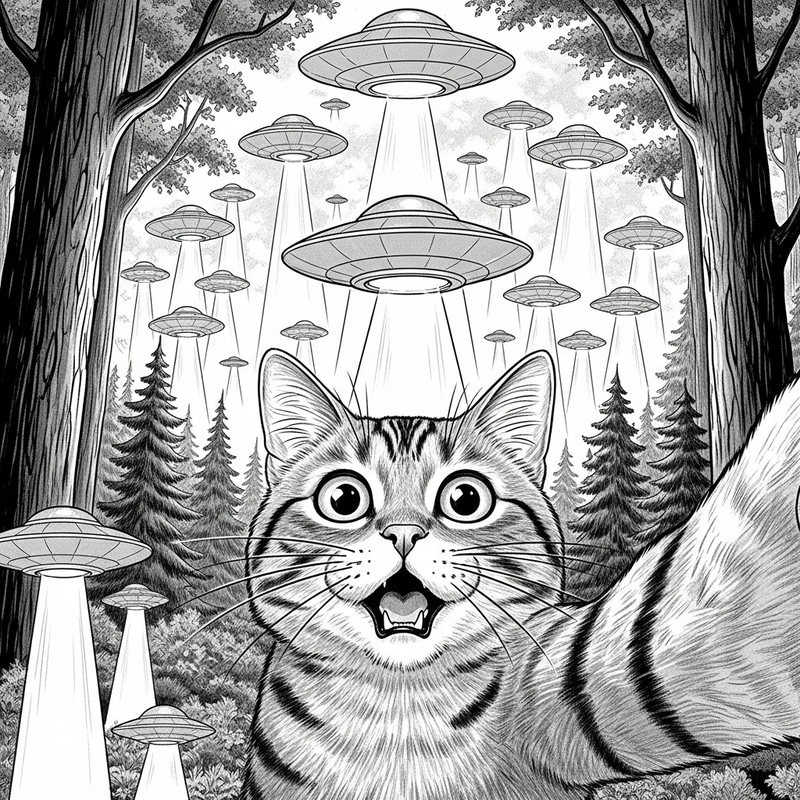 Mesmerizing Cat Watching UFO Light Beams in Forest