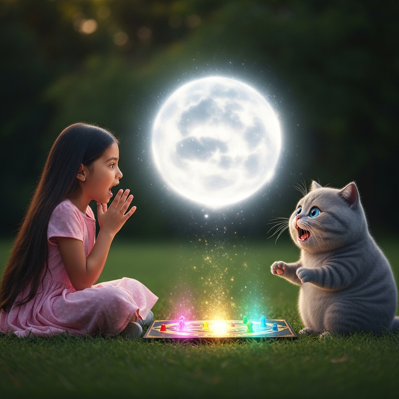 Enchanting Encounter: Magical Scene with Girl and Cat Enchanting Encounter: Magical Scene with Girl and Cat