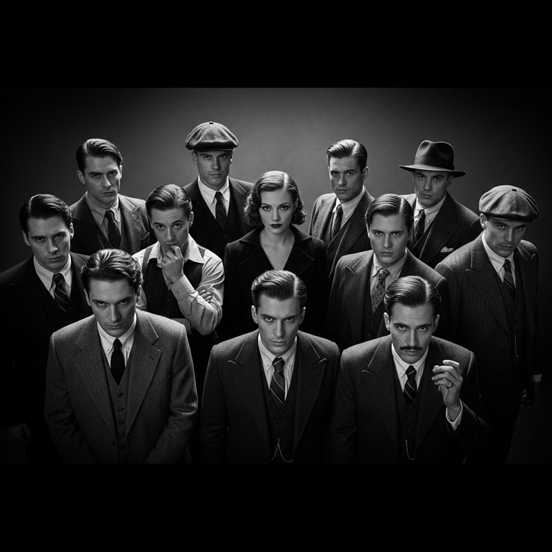 Vintage Mafia Group Portrait: Classic Film Noir Scene Vintage Mafia Group Portrait: Classic Film Noir Scene