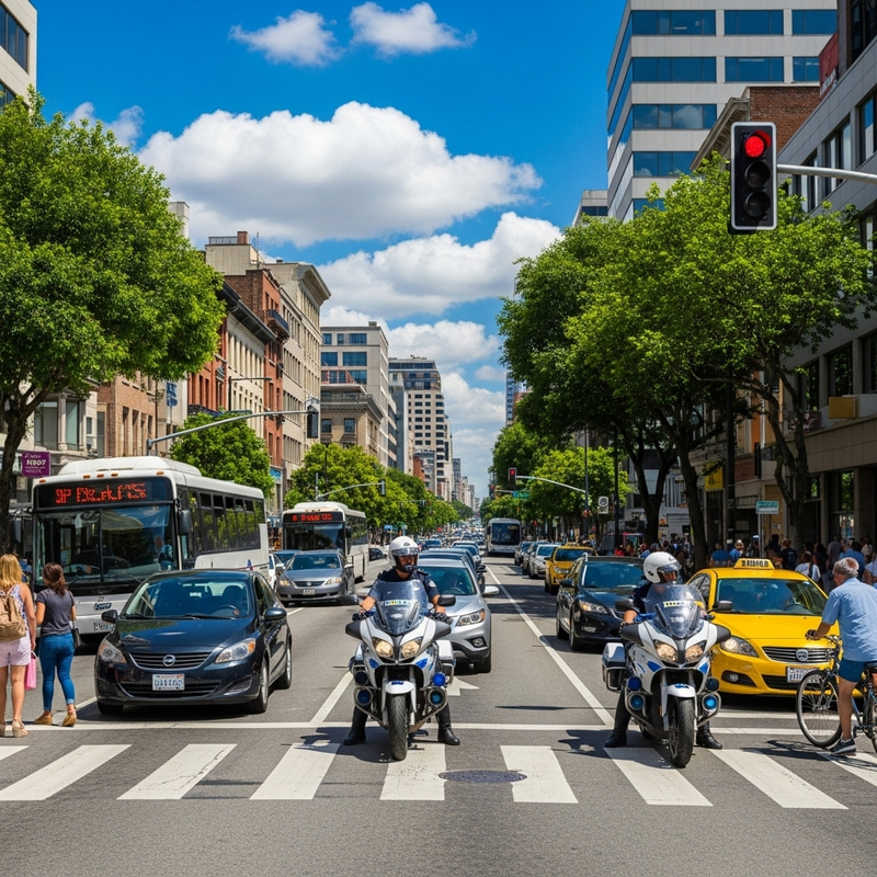 Vibrant Diverse Traffic Scene in the City Vibrant Diverse Traffic Scene in the City