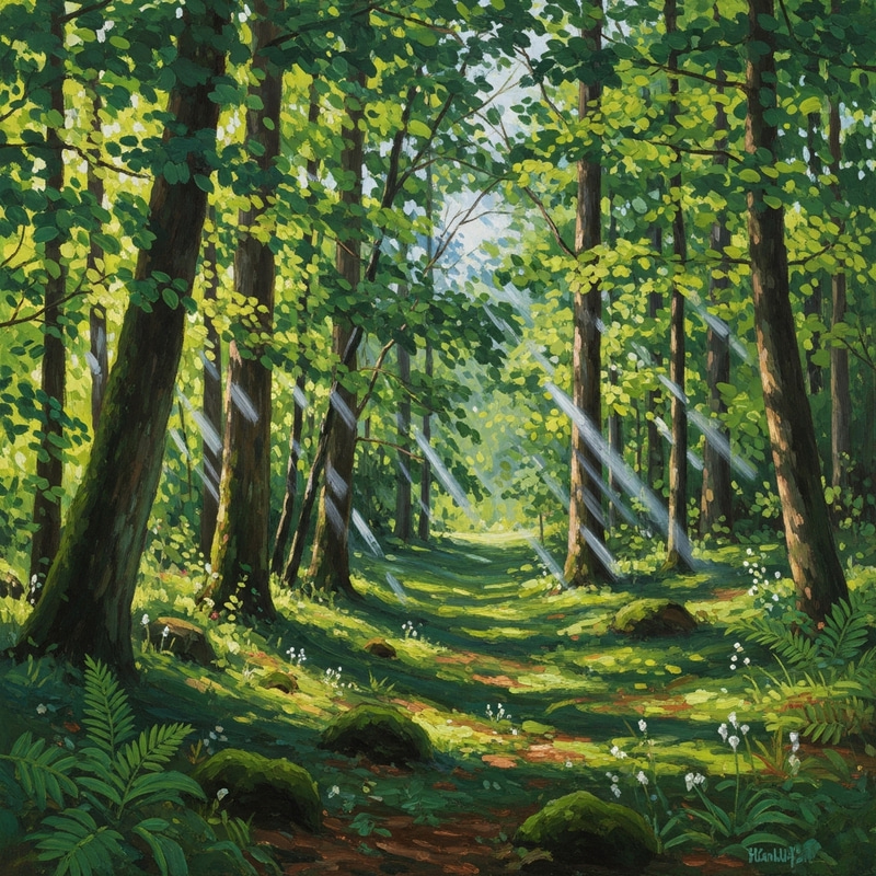 Tranquil Green Forest - Impressionist Masterpiece Tranquil Green Forest - Impressionist Masterpiece