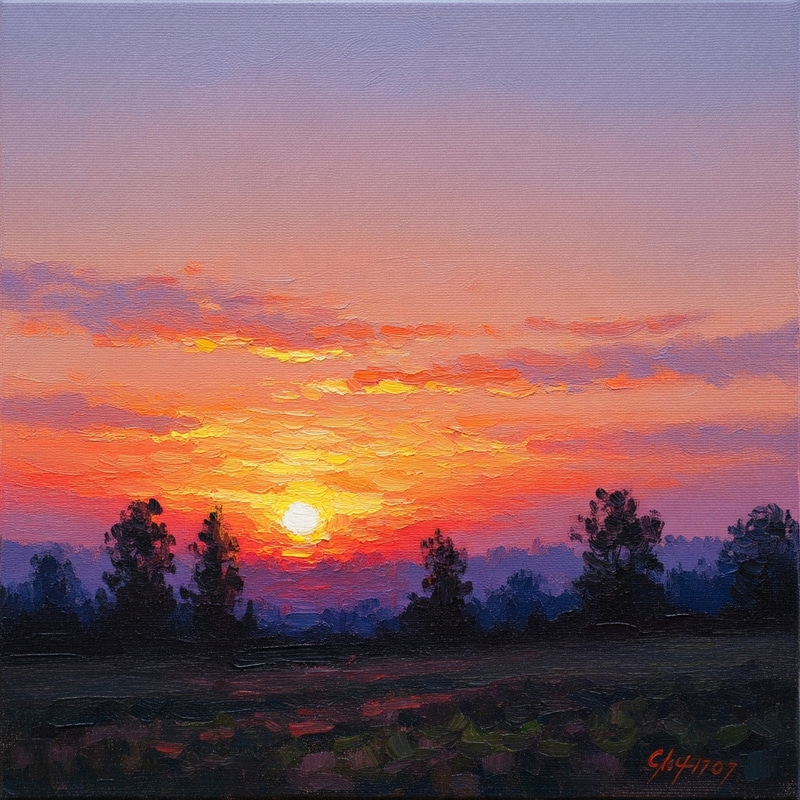 Impressionistic Sunset Artwork in Vivid Colors Impressionistic Sunset Artwork in Vivid Colors