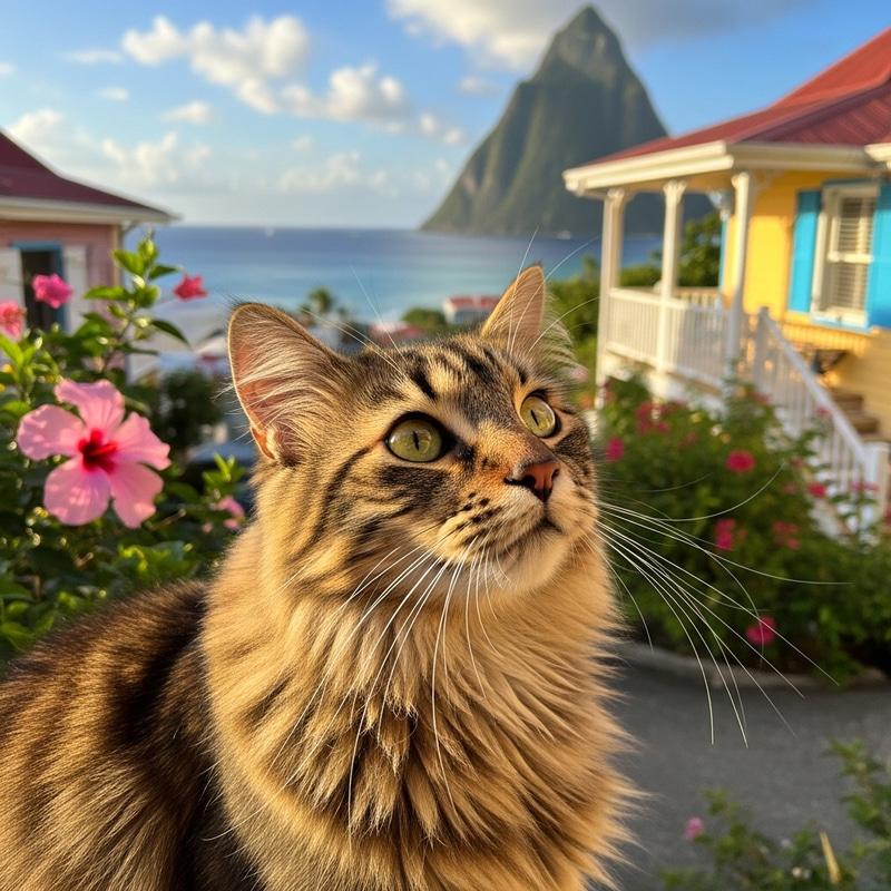 Elegant Cat in Saint Lucia: Beautiful Fur in Sunlight Elegant Cat in Saint Lucia: Beautiful Fur in Sunlight