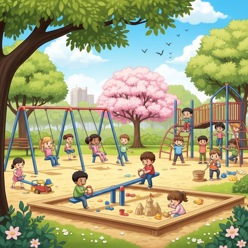 Kids Playing in the Spring Park: Joyful Moments