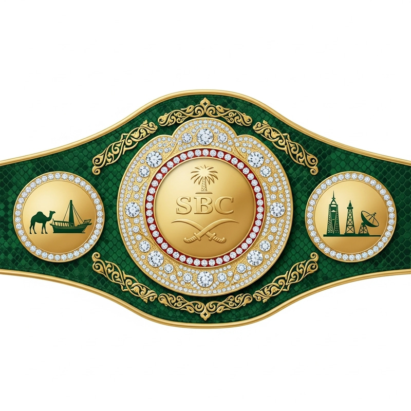 Saudi Boxing Championship Belt with Gold Medallion & Diamond Accents