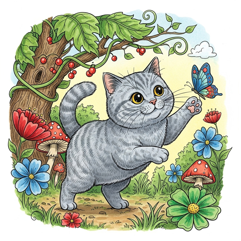 Adorable British Shorthair Cat, Disney Style, Whimsical Details