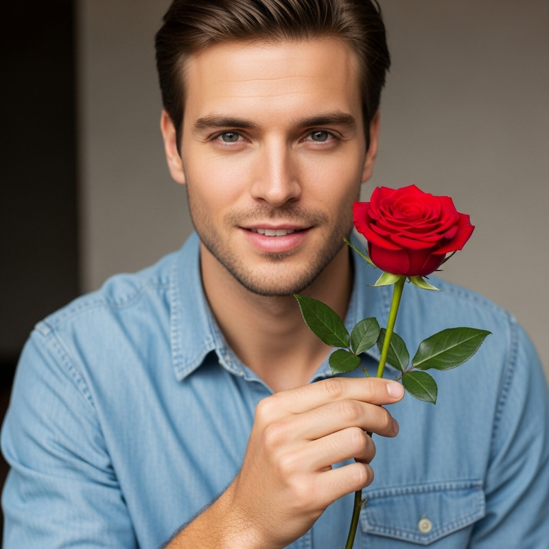Man Holding Rose | Human Look, Natural Appearance