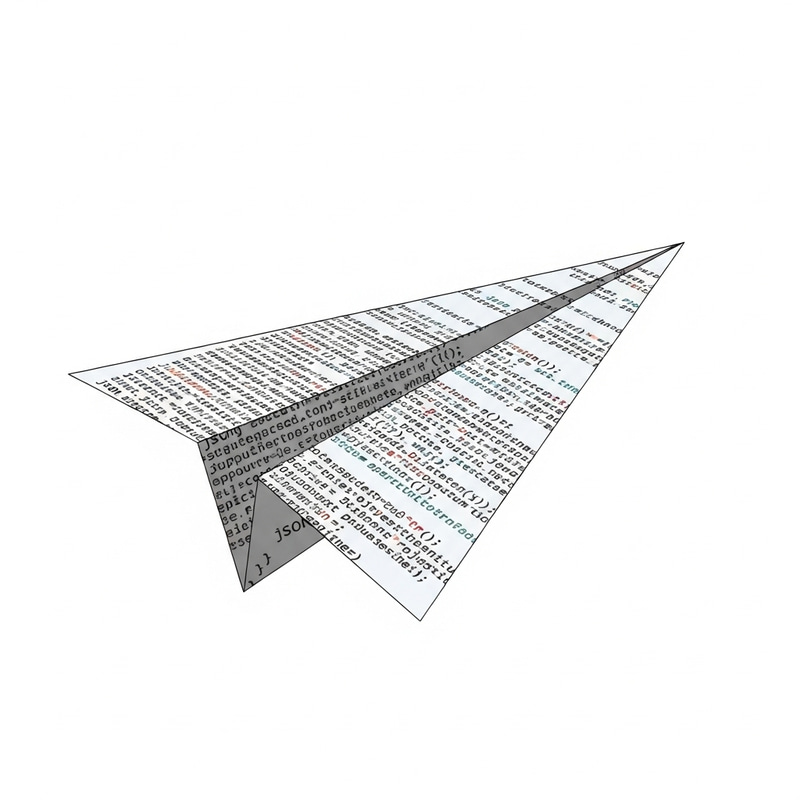 Whimsical Paper Airplane with Large JSON Text