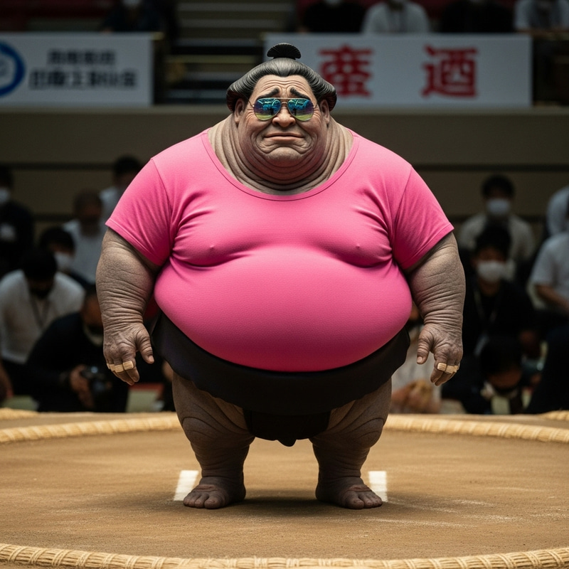 Amiable Sumo Creature in Pink Shirt & Sunglasses