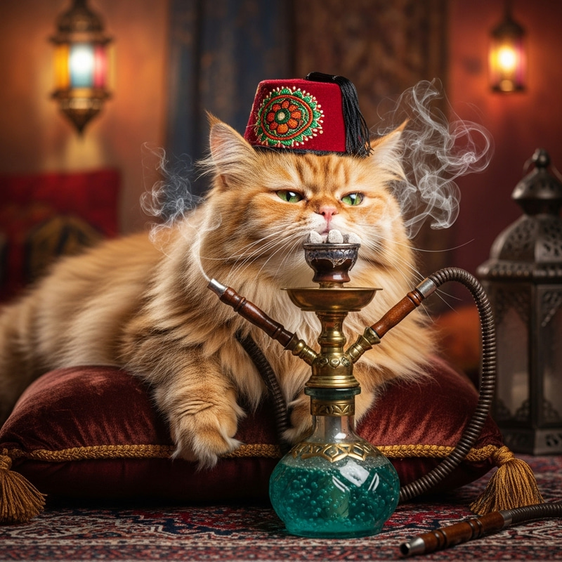 Cat Smoking a Hookah: Feline Relaxation