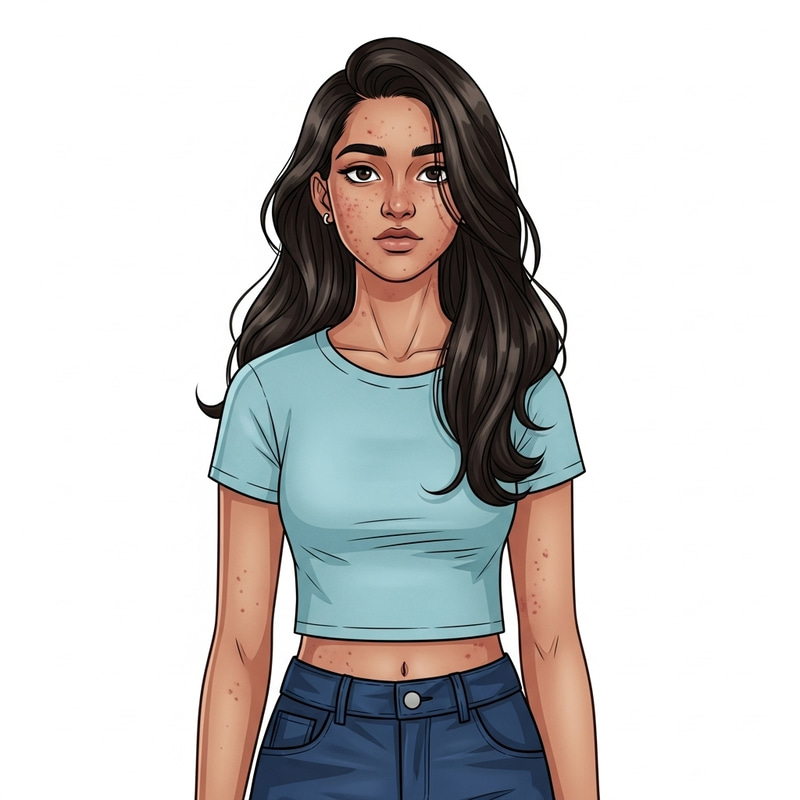 Indian Teen with Acne, Damaged Hair, and Body Concerns Indian Teen with Acne, Damaged Hair, and Body Concerns