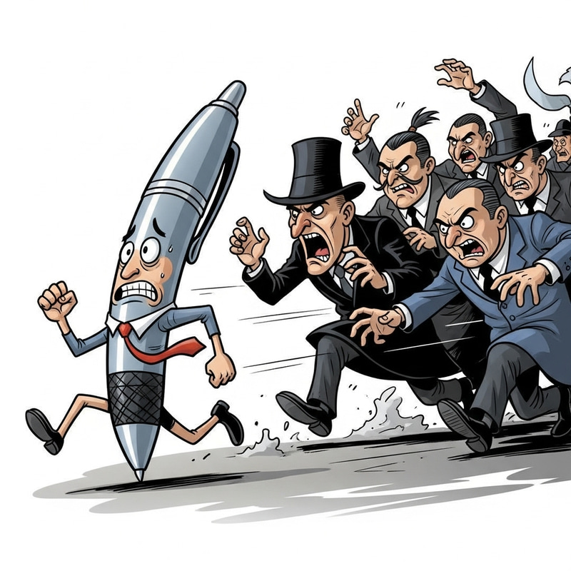 Cartoon of a Running Pen Escape from Villains