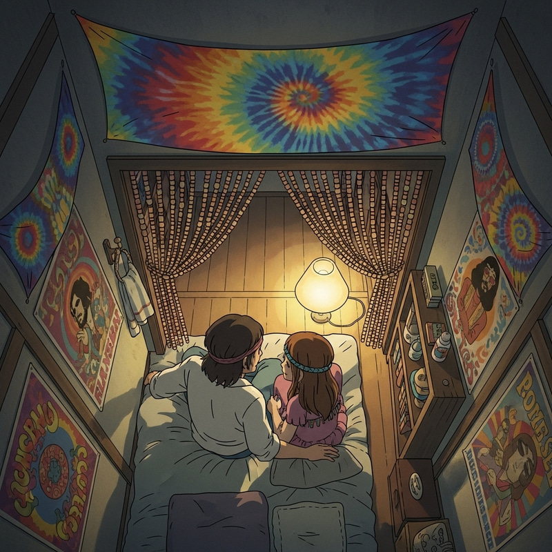 Bohemian Couple in Hippie Bedroom | Top-View Ghibli Style Moment
