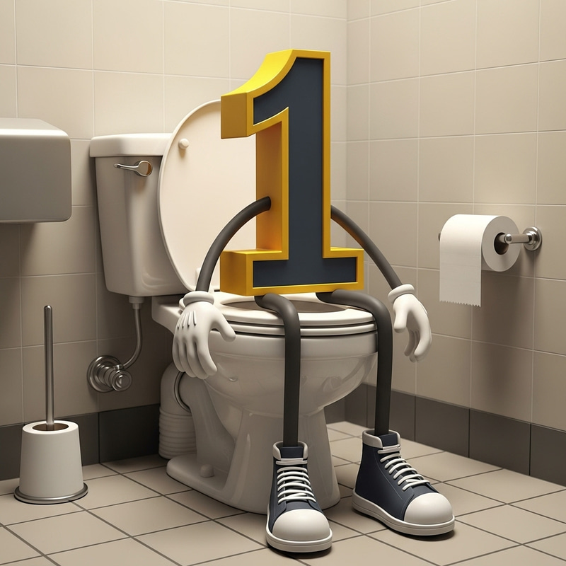 Whimsical Number 1 on a Toilet - Fun Cartoon Design Whimsical Number 1 on a Toilet - Fun Cartoon Design