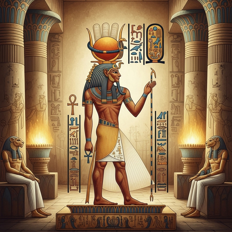 Amun-Ra: Ancient Egyptian God with Lion Body and Sun Disk Art Amun-Ra: Ancient Egyptian God with Lion Body and Sun Disk Art