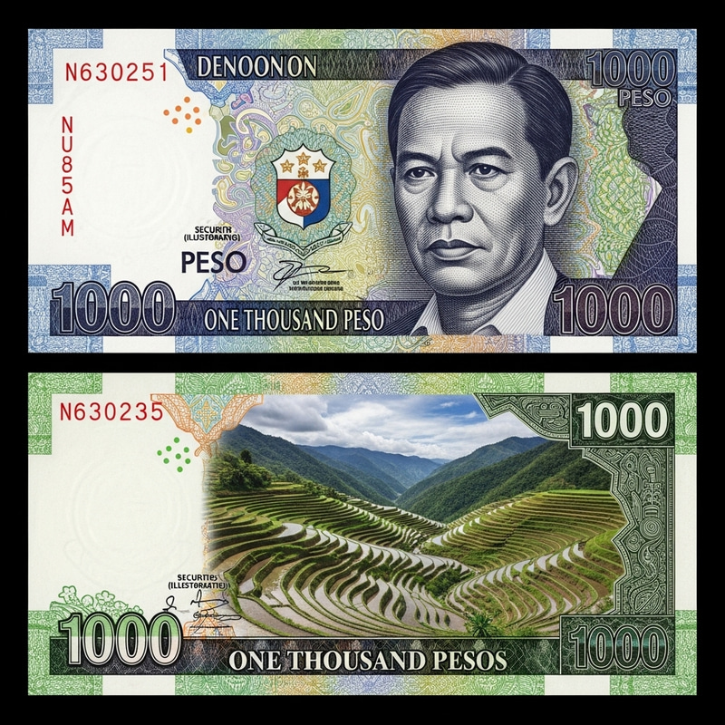 1000 Peso Note with Rodrigo Duterte and Rice Terraces 1000 Peso Note with Rodrigo Duterte and Rice Terraces