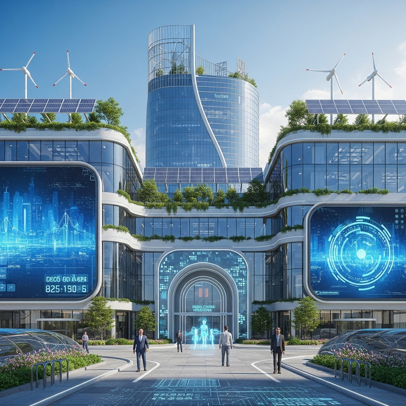 Futuristic Building: Sleek Design with Nature and Technology Fusion