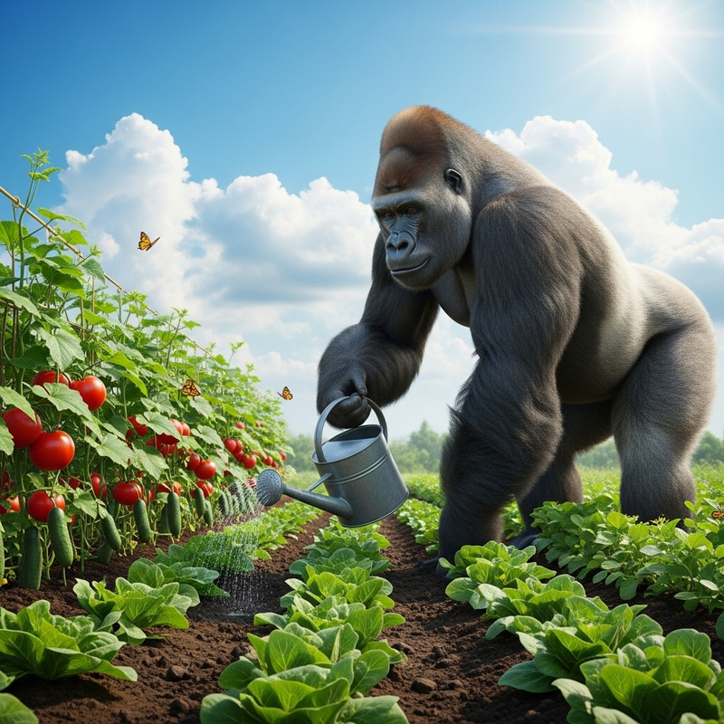Gorilla Grows Cannabis in Lush Vegetable Garden Gorilla Grows Cannabis in Lush Vegetable Garden