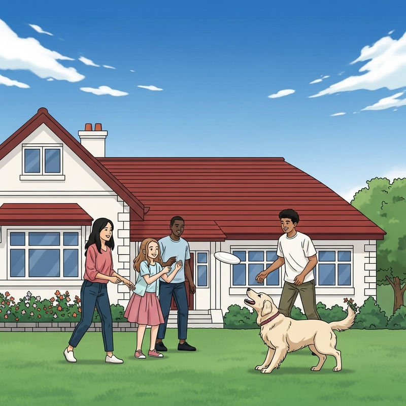 Joyful Multicultural Family Playing Outside Home Joyful Multicultural Family Playing Outside Home