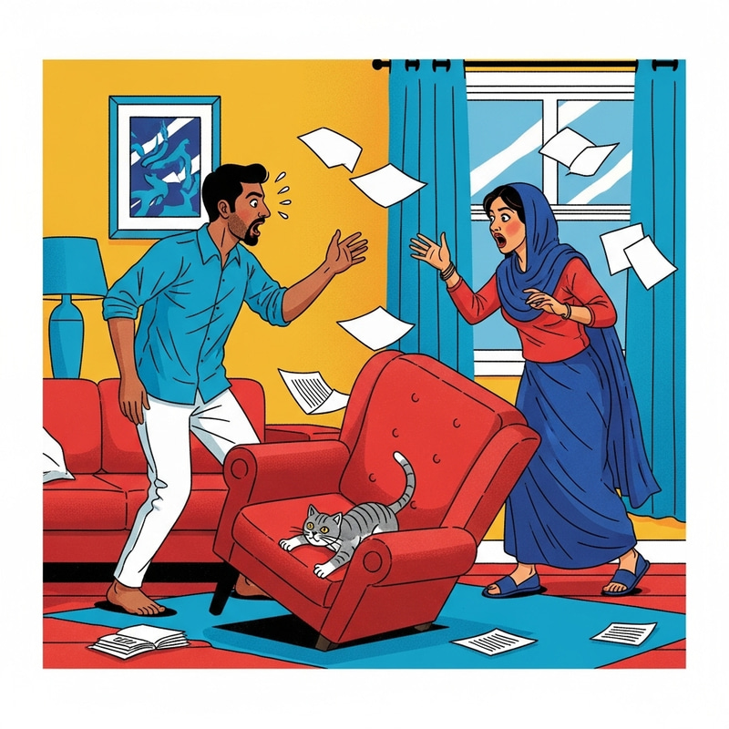 Chaotic Scene: South Asian Husband Scolded by Middle-Eastern Wife Chaotic Scene: South Asian Husband Scolded by Middle-Eastern Wife