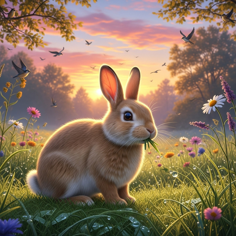 Fluffy Rabbit in Serene Meadow Fluffy Rabbit in Serene Meadow