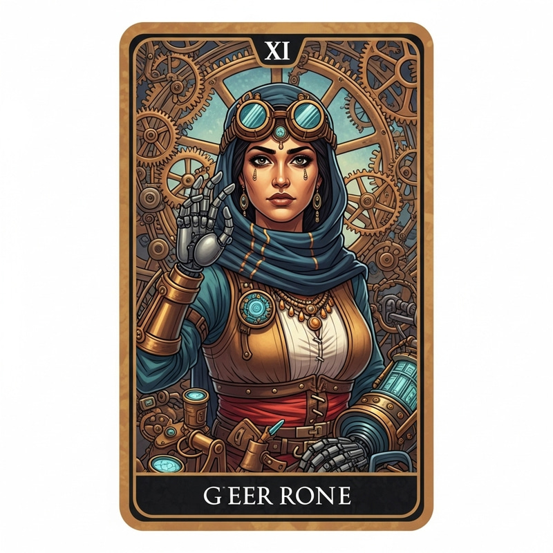 Vivid Steampunk Female Inventor Tarot Card Illustration Vivid Steampunk Female Inventor Tarot Card Illustration