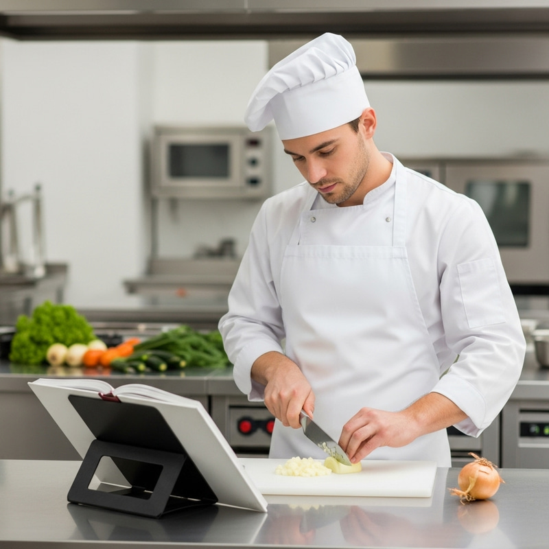 Expert Male Cook Chopping Onion Techniques Expert Male Cook Chopping Onion Techniques