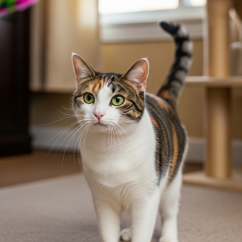 Adorable Calico Cat Posing at Home Adorable Calico Cat Posing at Home