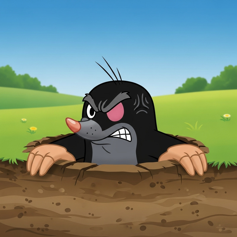 Funny Angry Mole Half Peeking Out from Cartoon Hole Funny Angry Mole Half Peeking Out from Cartoon Hole