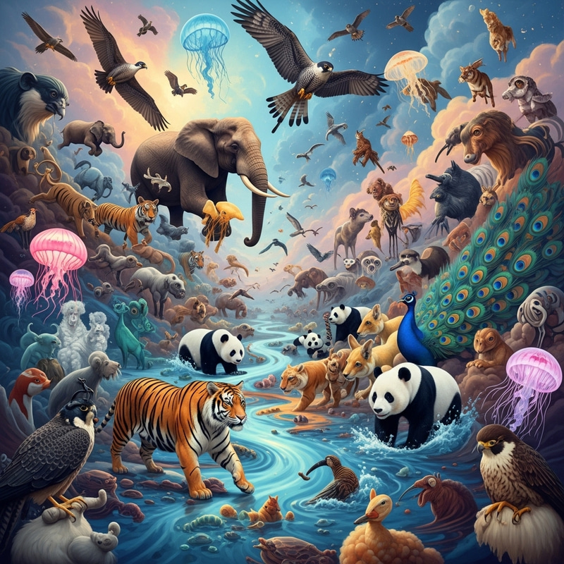Abstract Animals: A Vibrant Fantasy Scene Abstract Animals: A Vibrant Fantasy Scene