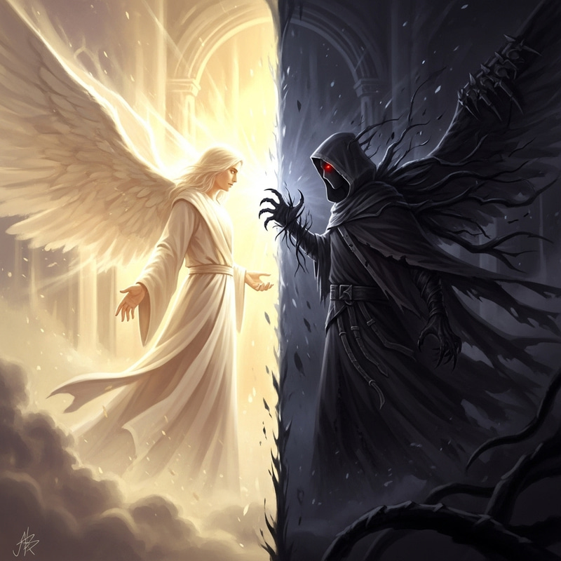 Radiant Light vs Sinister Shadows: Divine vs Malevolent in Ideological Confrontation