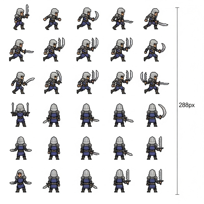 Pixel Art Dungeons and Dragons Character Sprite Sheet: View Actions and Movement