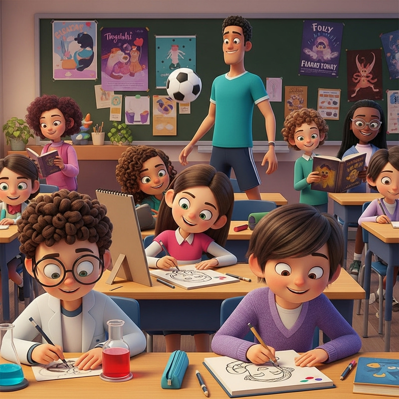 Vibrant Classroom: Playful Mix of Diverse Students in Engaging Activities Vibrant Classroom: Playful Mix of Diverse Students in Engaging Activities