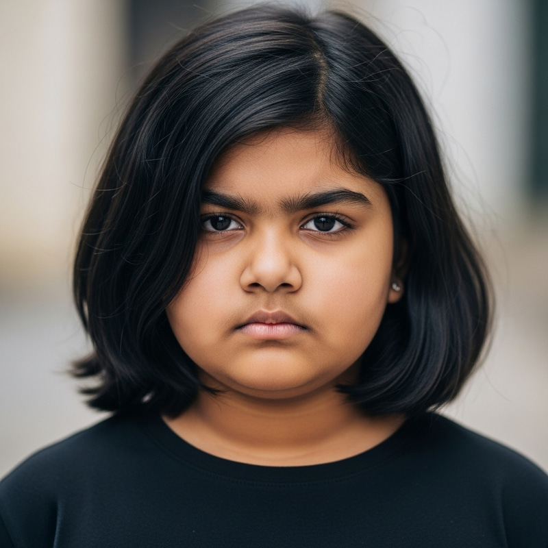 Serious South Asian Girl in Black Attire with Short Hair Serious South Asian Girl in Black Attire with Short Hair