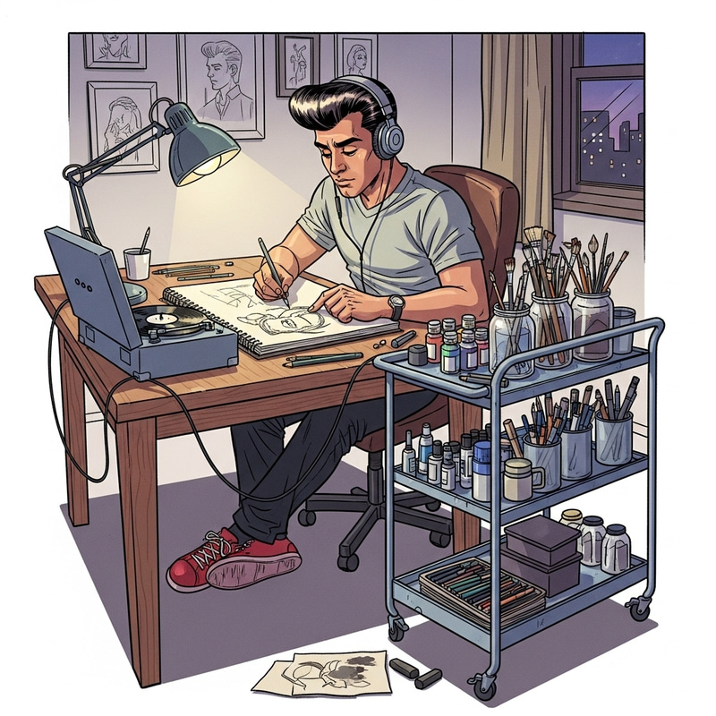 Comic Style Illustrator at Work | Retro Inspired Drawing Scene