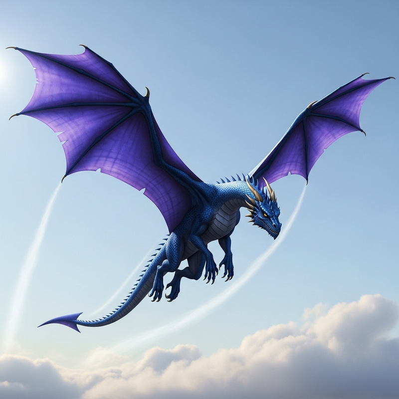 Majestic Blue Dragon in High Sky - Tranquil Flight Scene Majestic Blue Dragon in High Sky - Tranquil Flight Scene